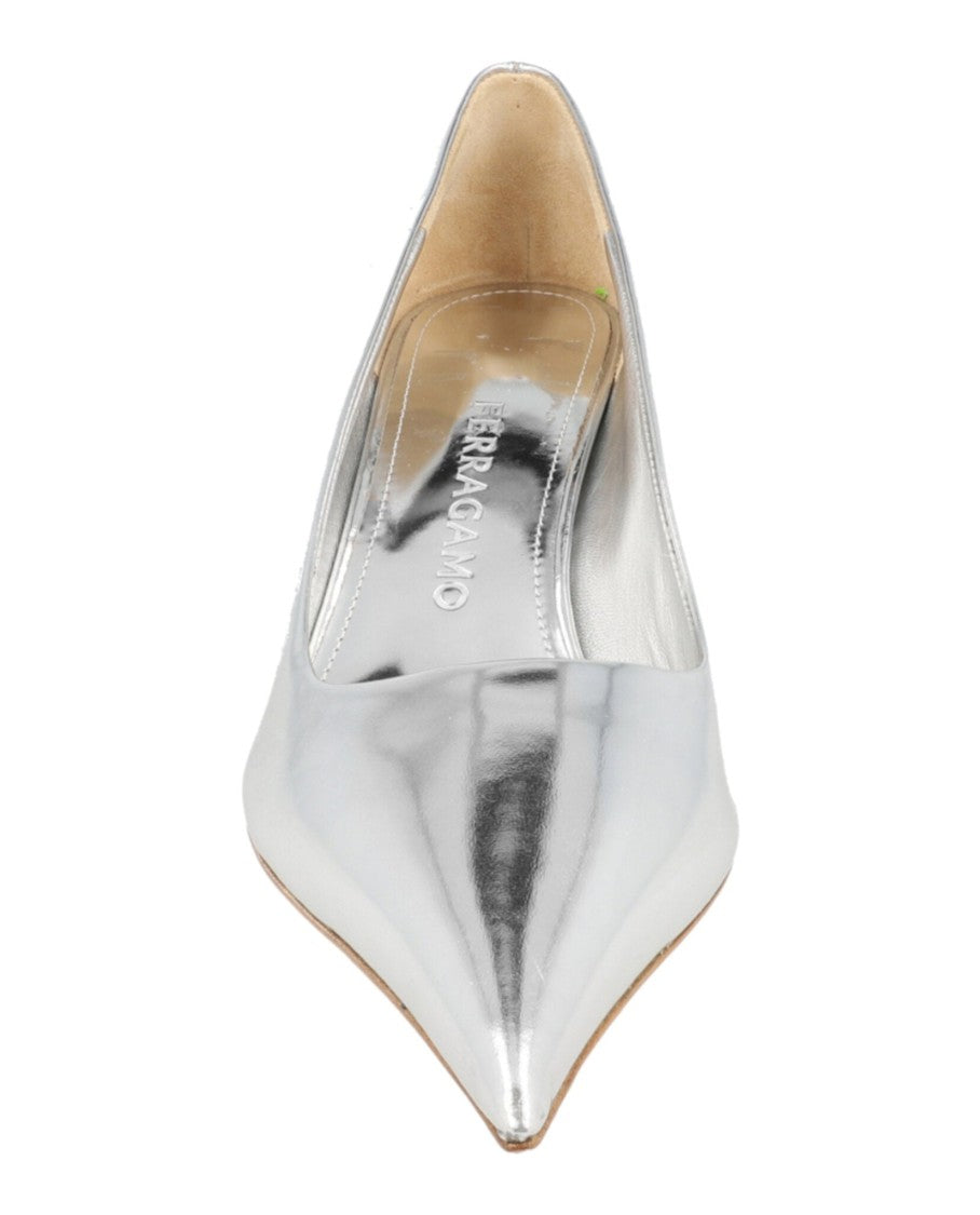 Ferragamo Metallic Leather Pumps With Pointed Toe And Curved Heel