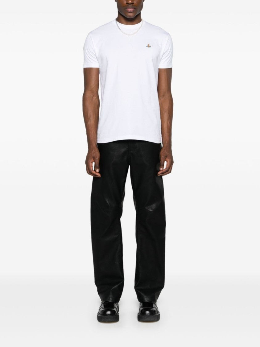 Vivienne Westwood White Cotton Crew Neck T-Shirt With Signature Orb Logo