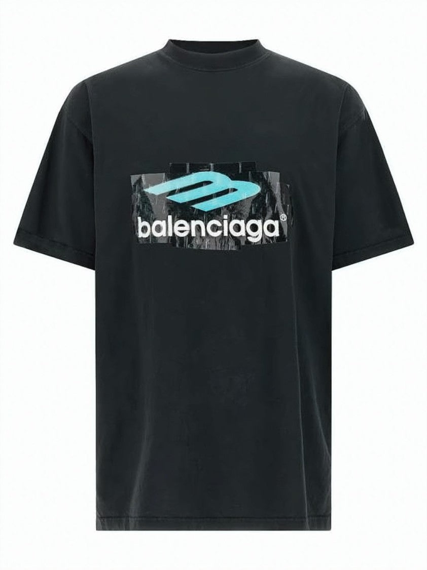 Balenciaga Black Graphic Logo Relaxed Cotton T-Shirt