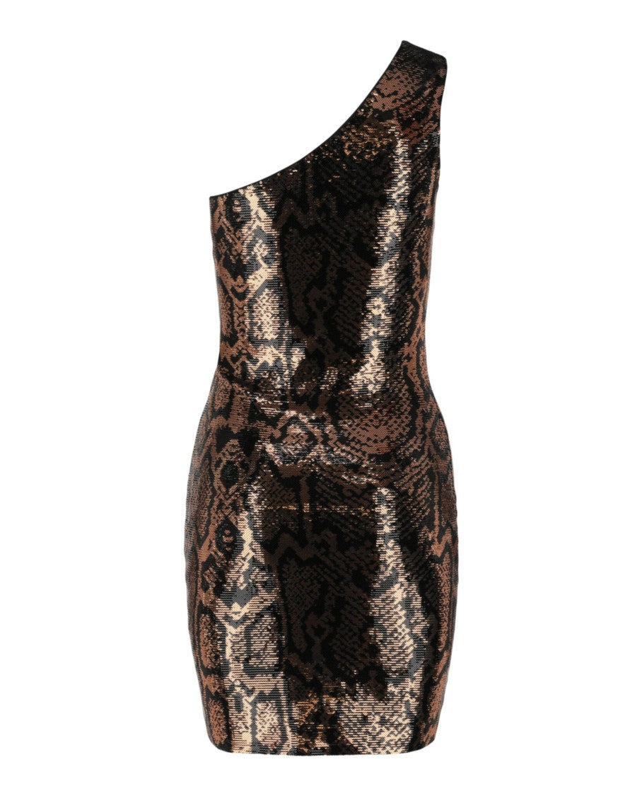 Balenciaga One-Shoulder Snake-Sequined Mini Dress