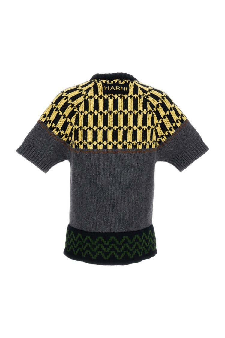 Marni Grey Jacquard Wool-Cashmere Blend Top