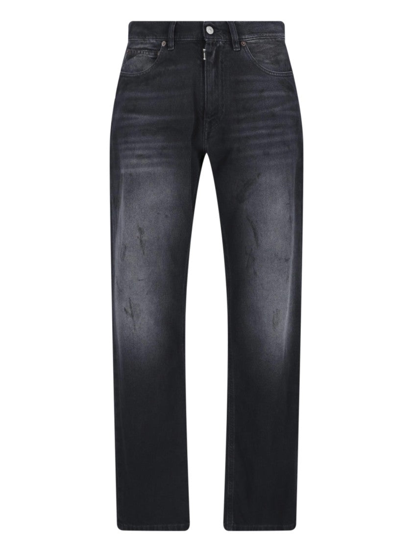 Mm6 By Maison Margiela Black Straight Leg Textured Jeans