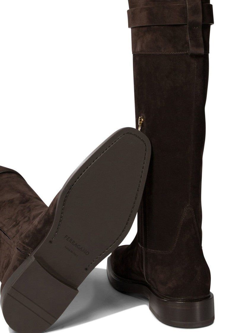 Ferragamo Tall Brown Suede Boots