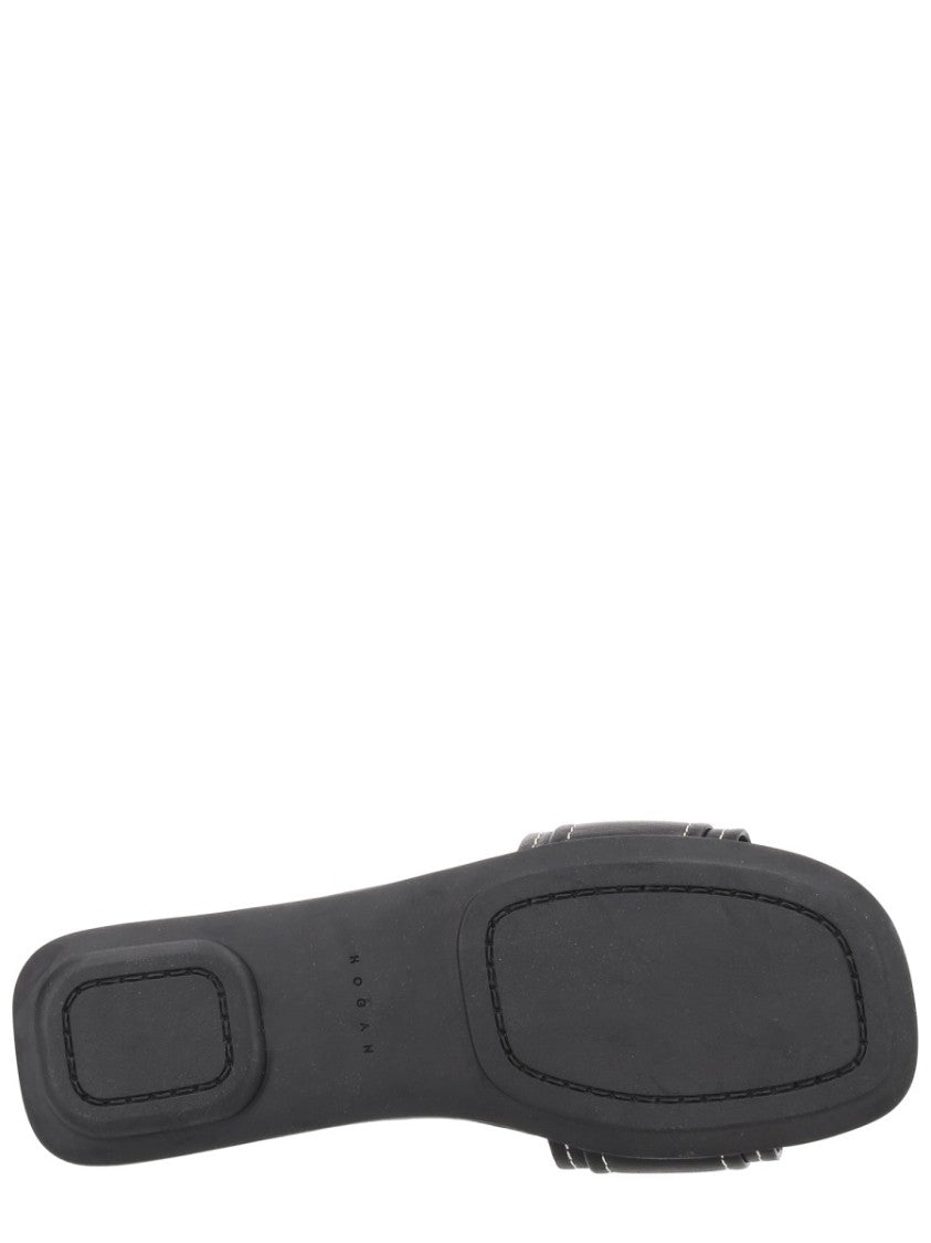 Hogan Neutrals Flat Cut-Out Slide Sandals