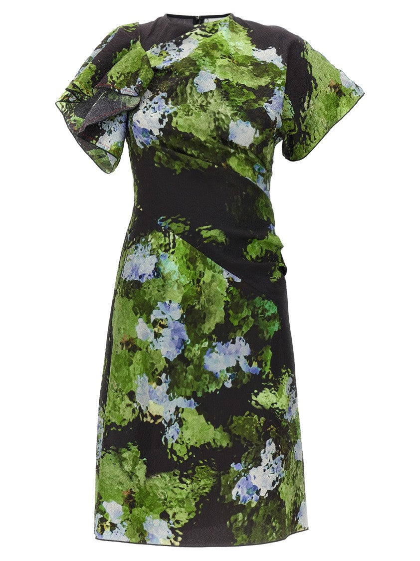 Victoria Beckham Floral Print Mini Dress With Cape-Style Sleeves