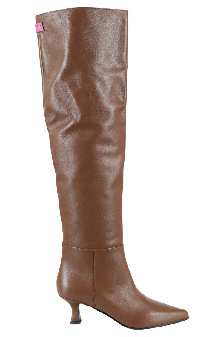 3Juin Knee-Length Brown Leather Boots With Pointed Toe