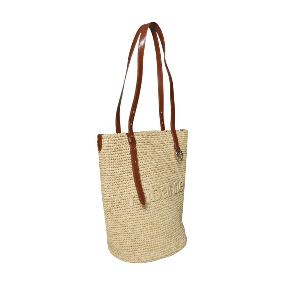 Rabanne Logo Natural Raffia Tote Bag