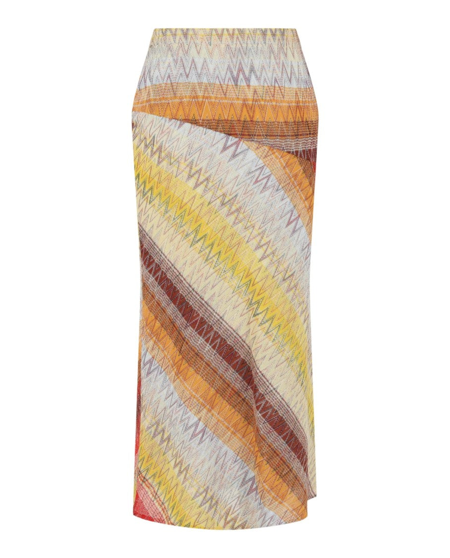 M Missoni Embroidered Chevron Print Midi Skirt With Lush Interior Lining