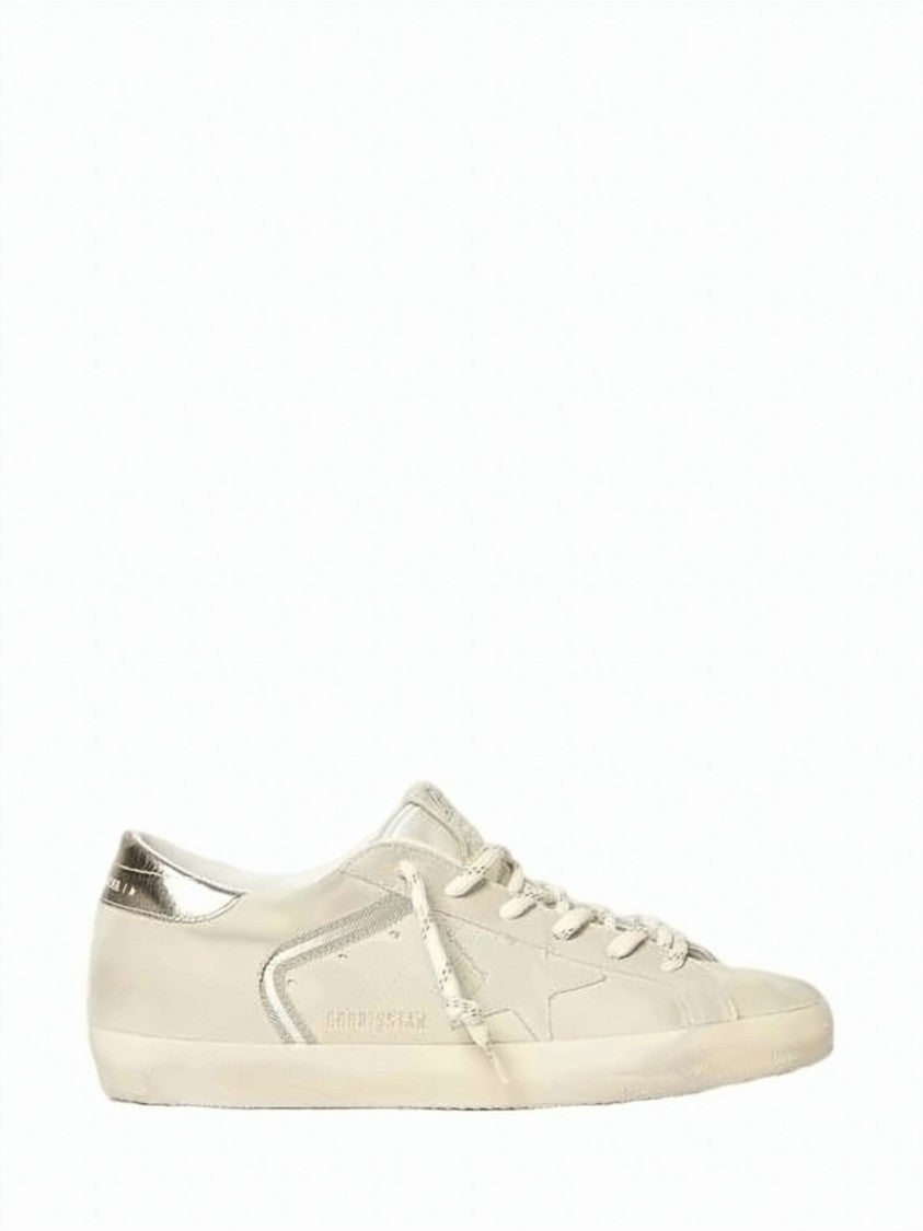Golden Goose Distressed White Leather Low-Top Sneakers With Glitter Detail