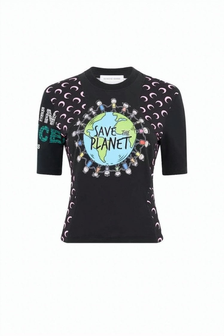 Marine Serre Fitted Black Short-Sleeve Top