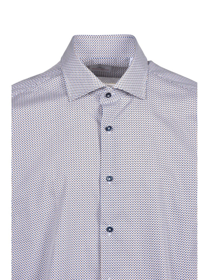 Brio Brown/Blue Geometric Print Cotton Shirt