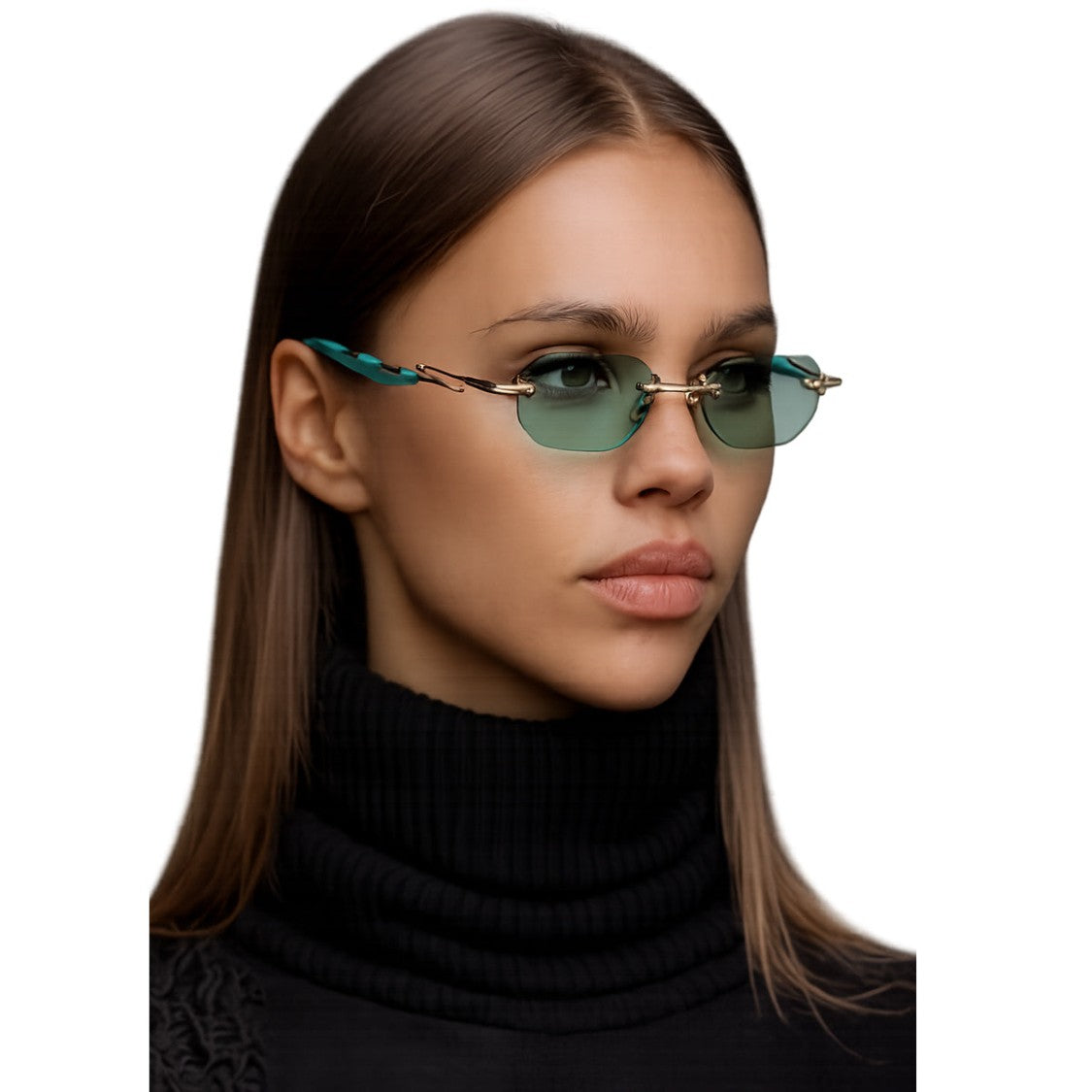 Capote Eyewear Gold Green C36 Rimless Paper Clip Sunglasses
