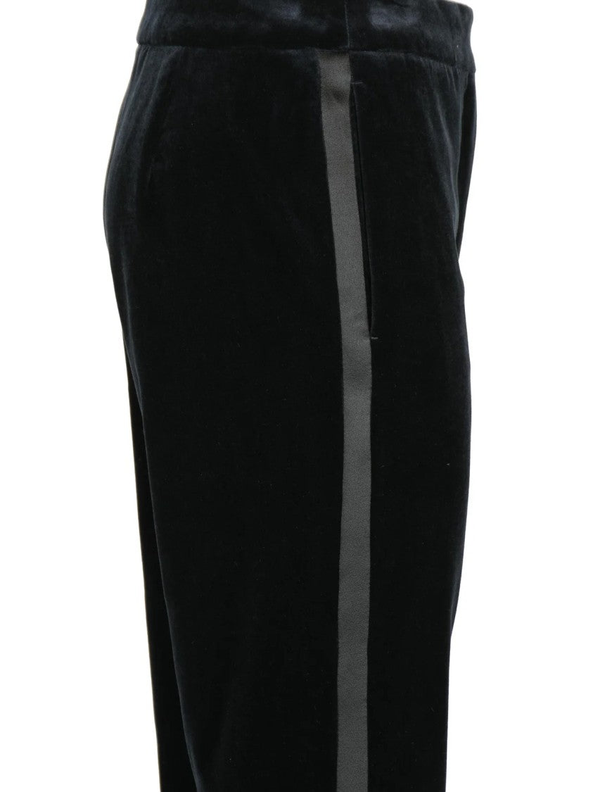 Max Mara Fitted Black Stretch Cotton Trousers With Tonal Side Stripe