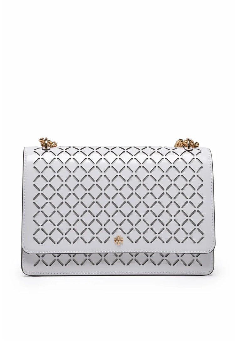 Tory Burch Emerson Perforated Flap Shoulder Bag - White