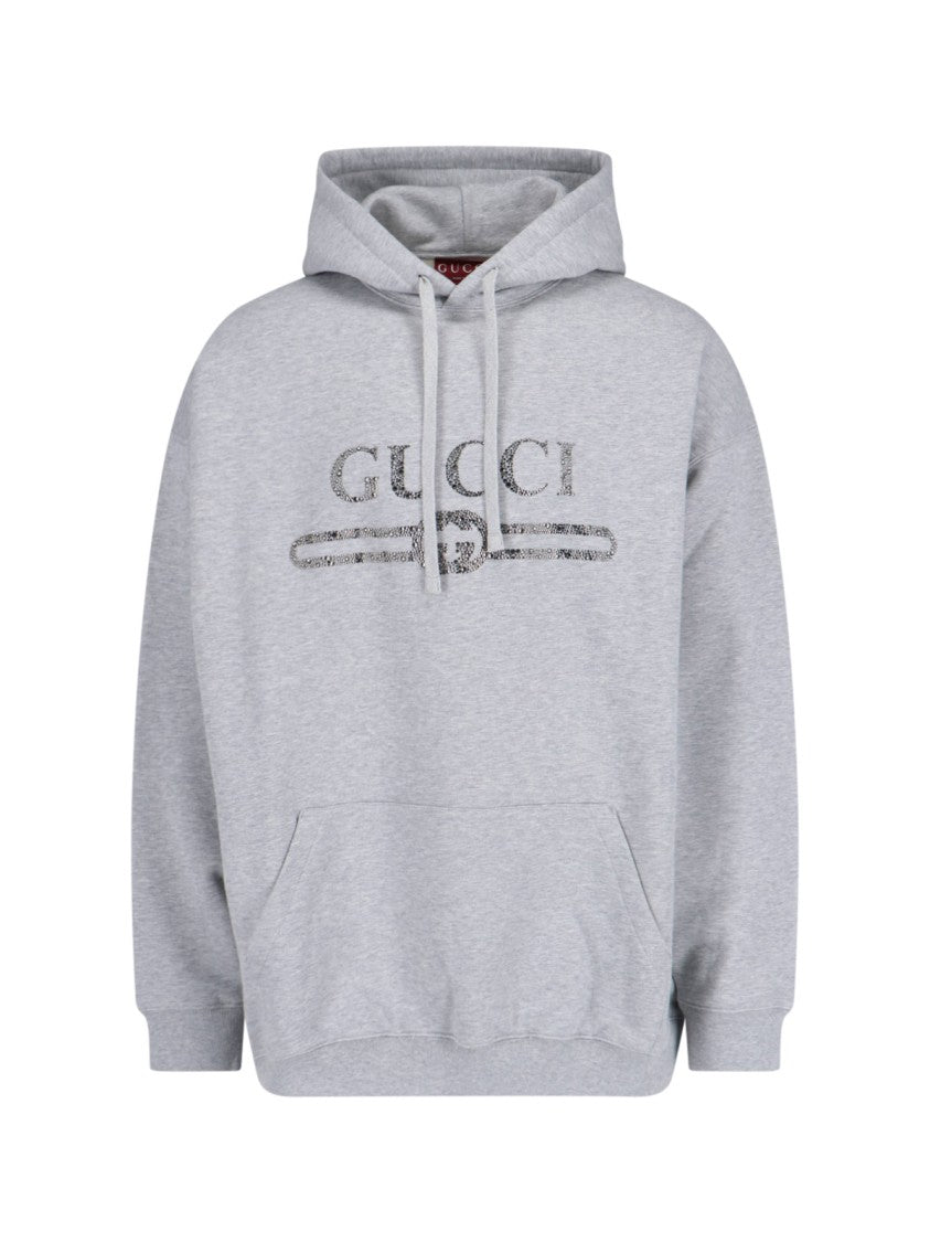 Gucci Crystal-Embellished Hoodie – Grey