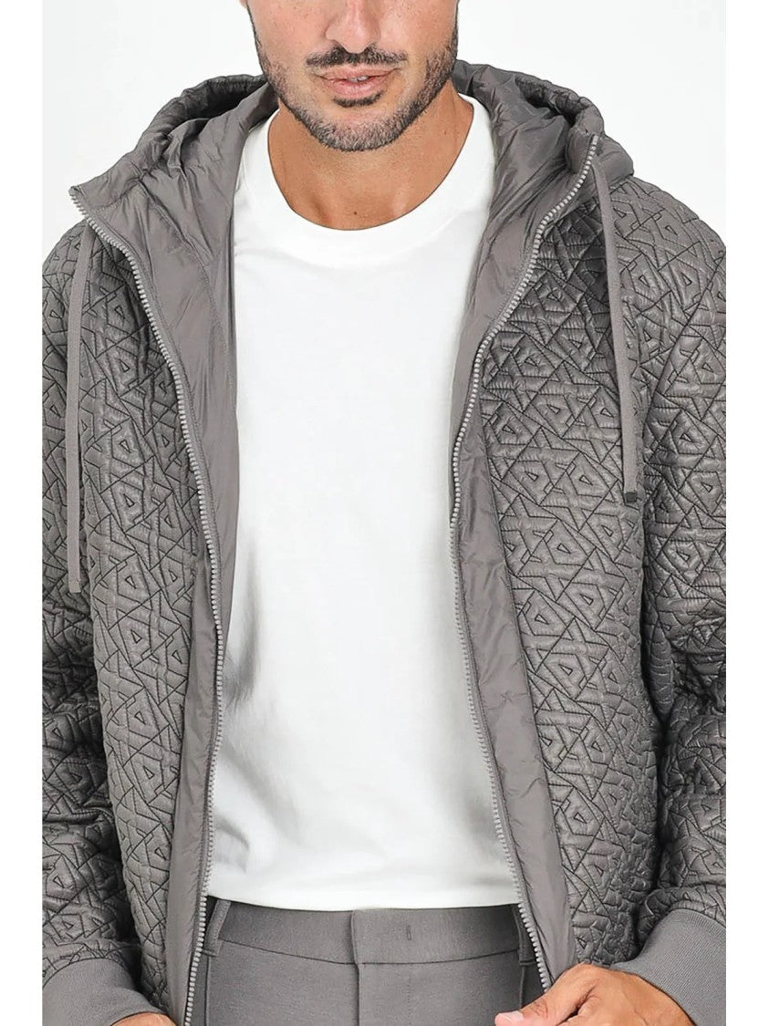 Armani Exchange Grey Geometrically Quilted Polyamide Coat