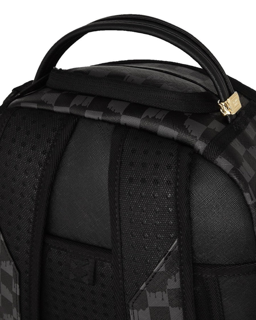 Sprayground Black Checkerboard Backpack With Shark Graphic