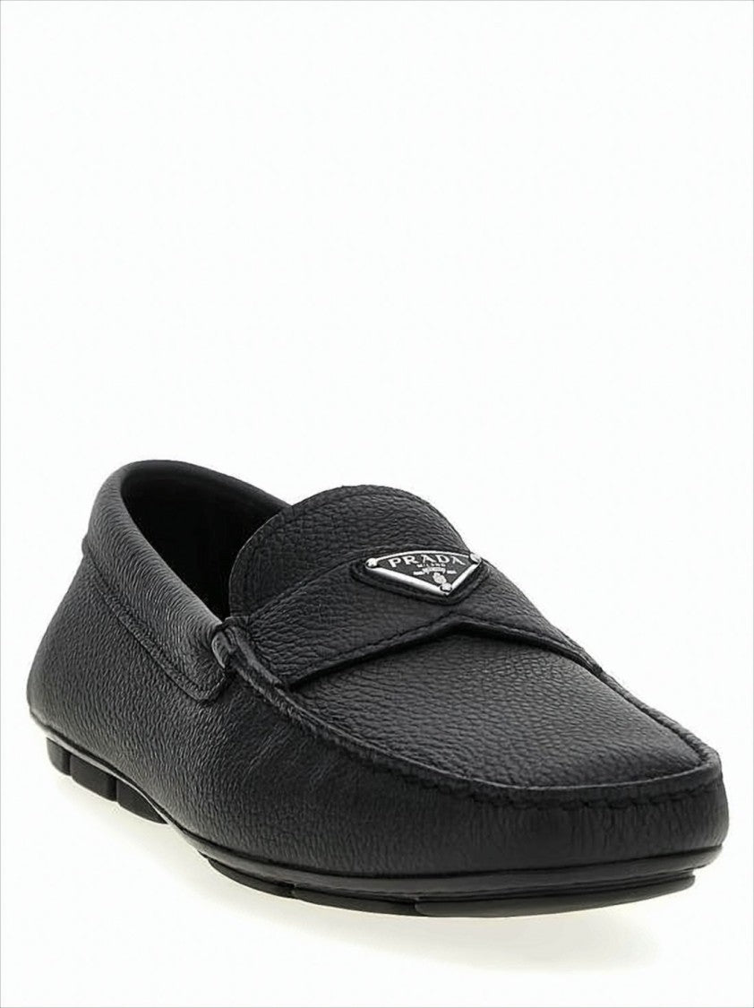 Prada Textured Black Leather Loafers