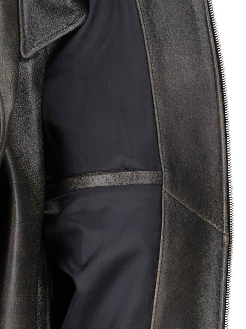 Tonywack Vintage Black Calfskin Leather Jacket With Classic Collar