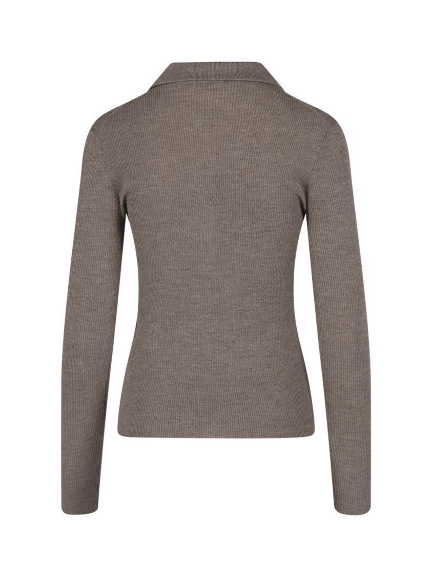 Parosh Ribbed Knit Pullover With Classic Collar