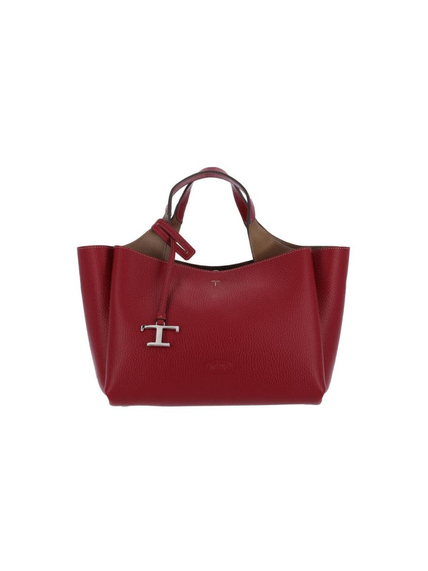 Tod's Borsa Mini Logo In Textured Bordeaux Leather