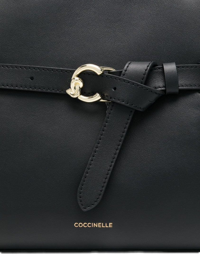 Coccinelle Structured Calf Leather Shoulder Bag With Belt Buckle Fastening