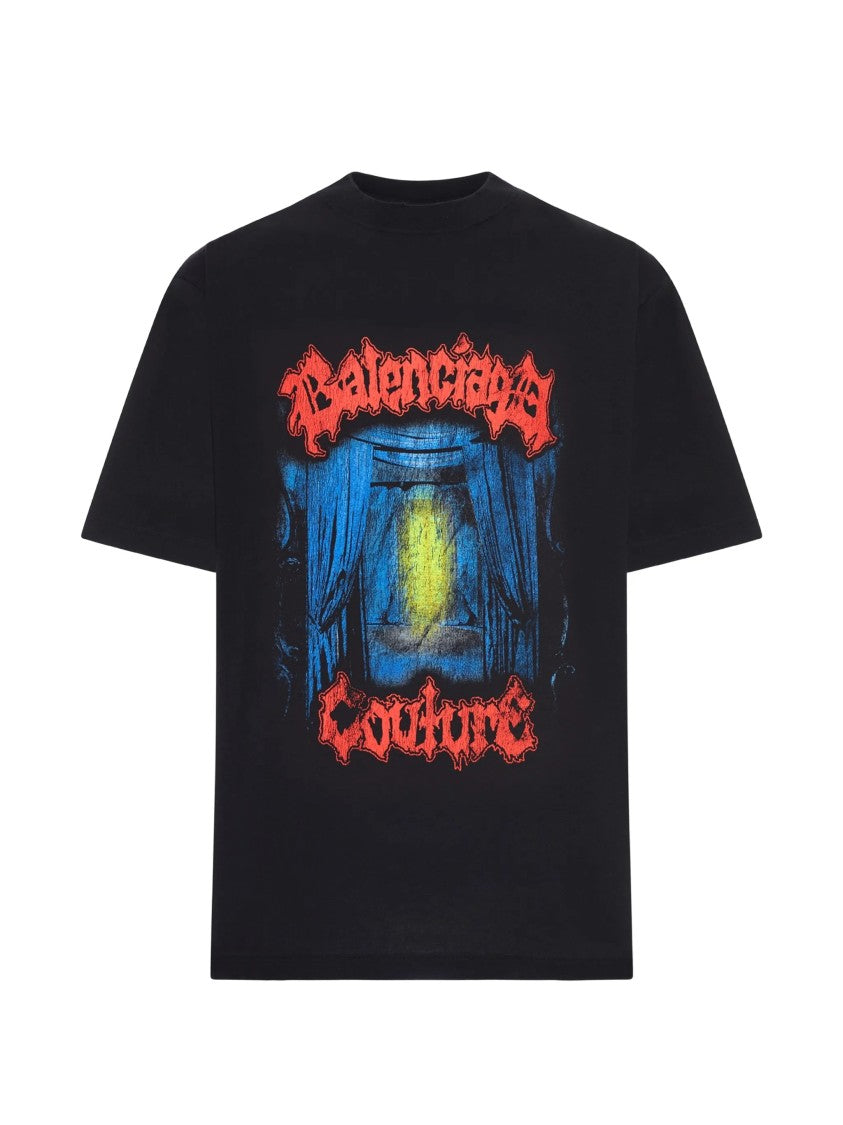 Balenciaga Black Medium Fit Graphic Cotton T-Shirt