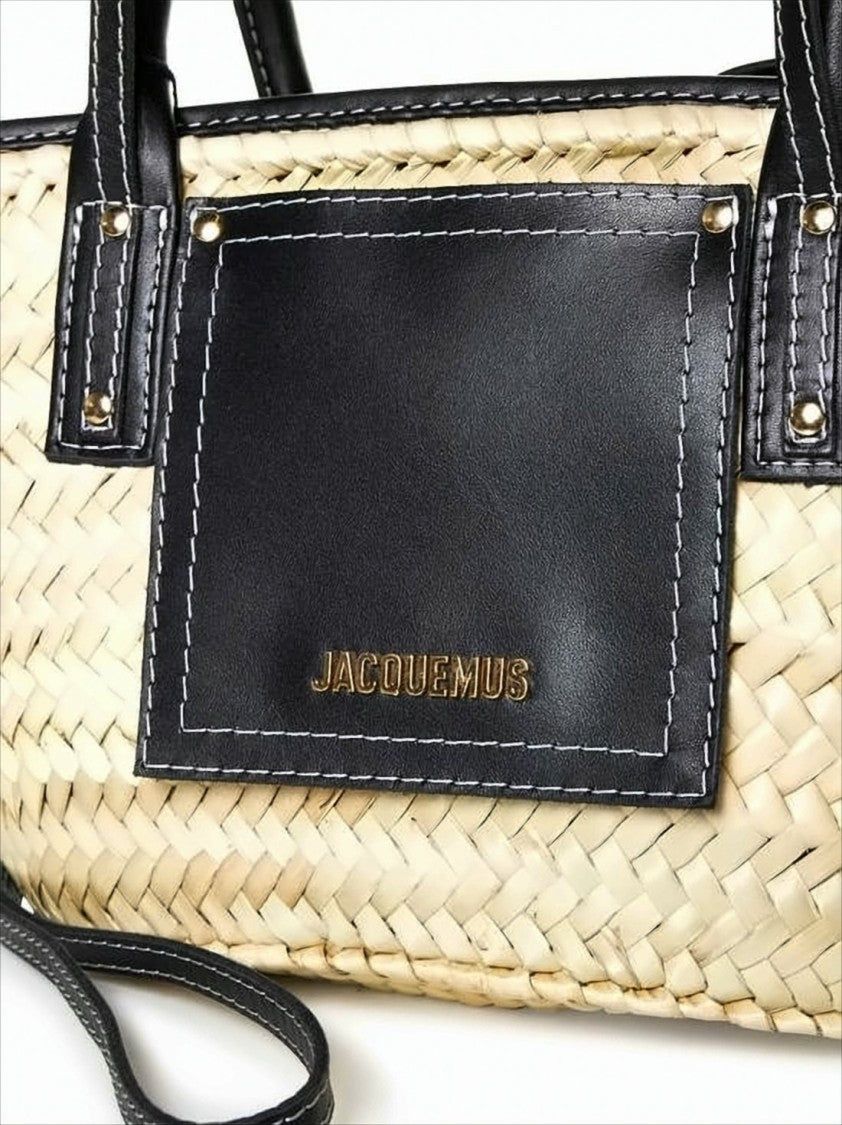 Jacquemus Structured Woven Straw Tote With Black Leather Accents