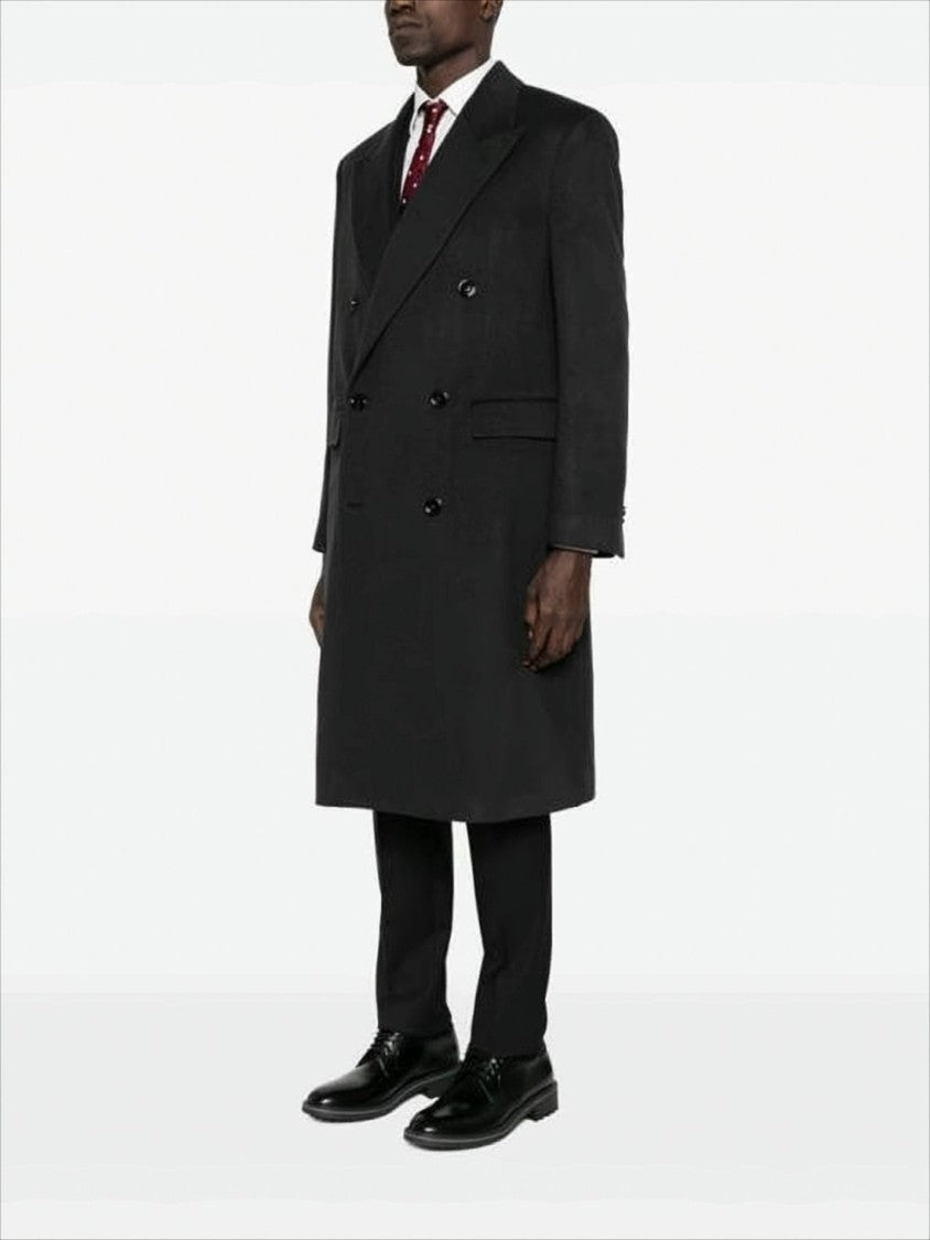 Lardini Double-Breasted Black Cashmere Blend Coat