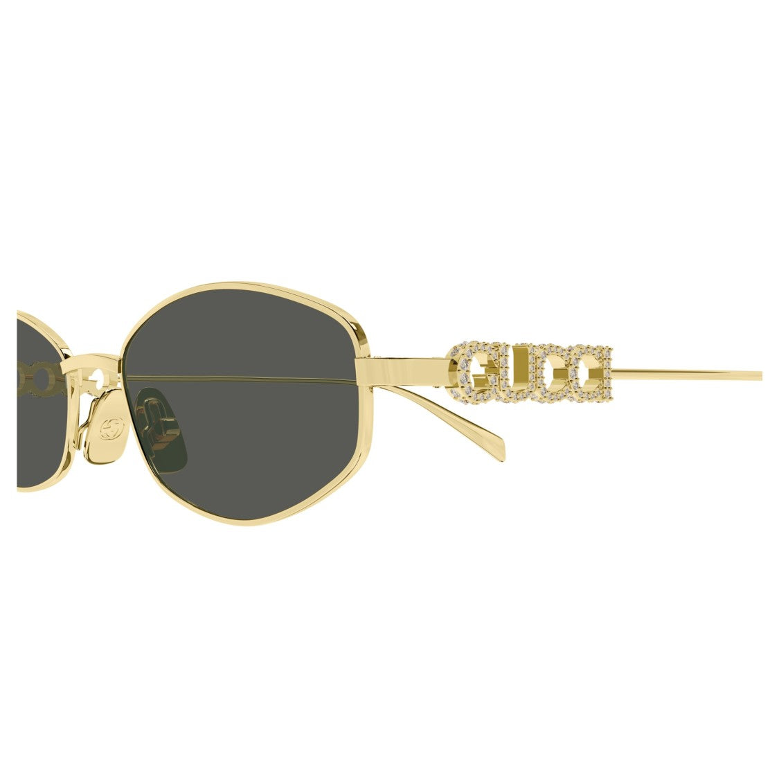 Gucci Thin Gold Metal Frame Sunglasses With Rhinestone Detail