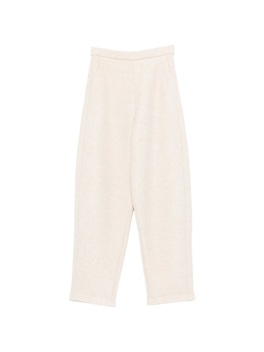Max Mara Beige Elastic Waistband Cotton Straight-Leg Pants