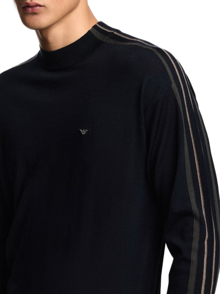 Emporio Armani Jacquard Knit Crewneck Sweater With Contrasting Stripes