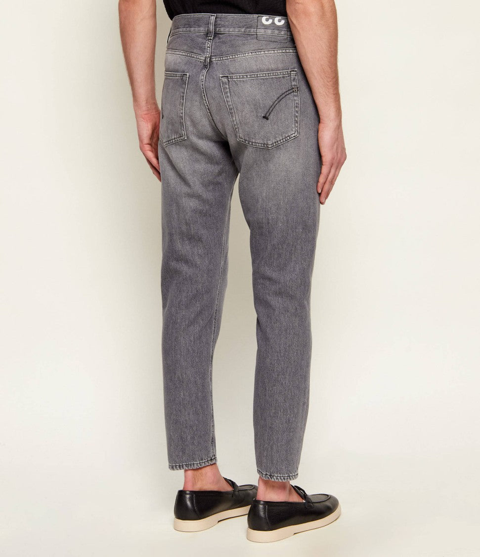 Dondup Washed Grey Tapered Jeans With Classic Pocket Styling