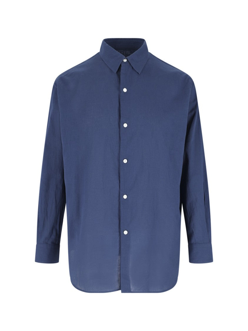 Kaptain Sunshine Blue Minimalist Traditional Collar Cotton Shirt