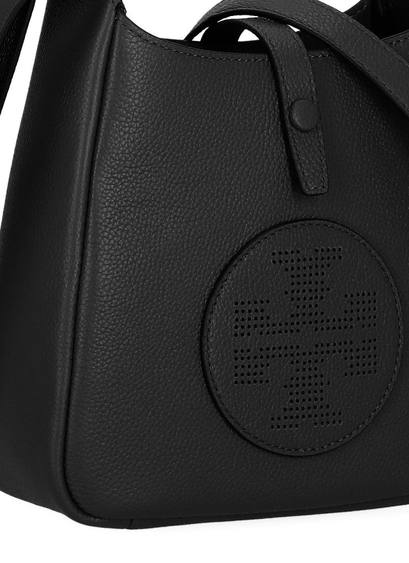 Tory Burch Black Textured Leather Perforated Logo Shoulder Bag