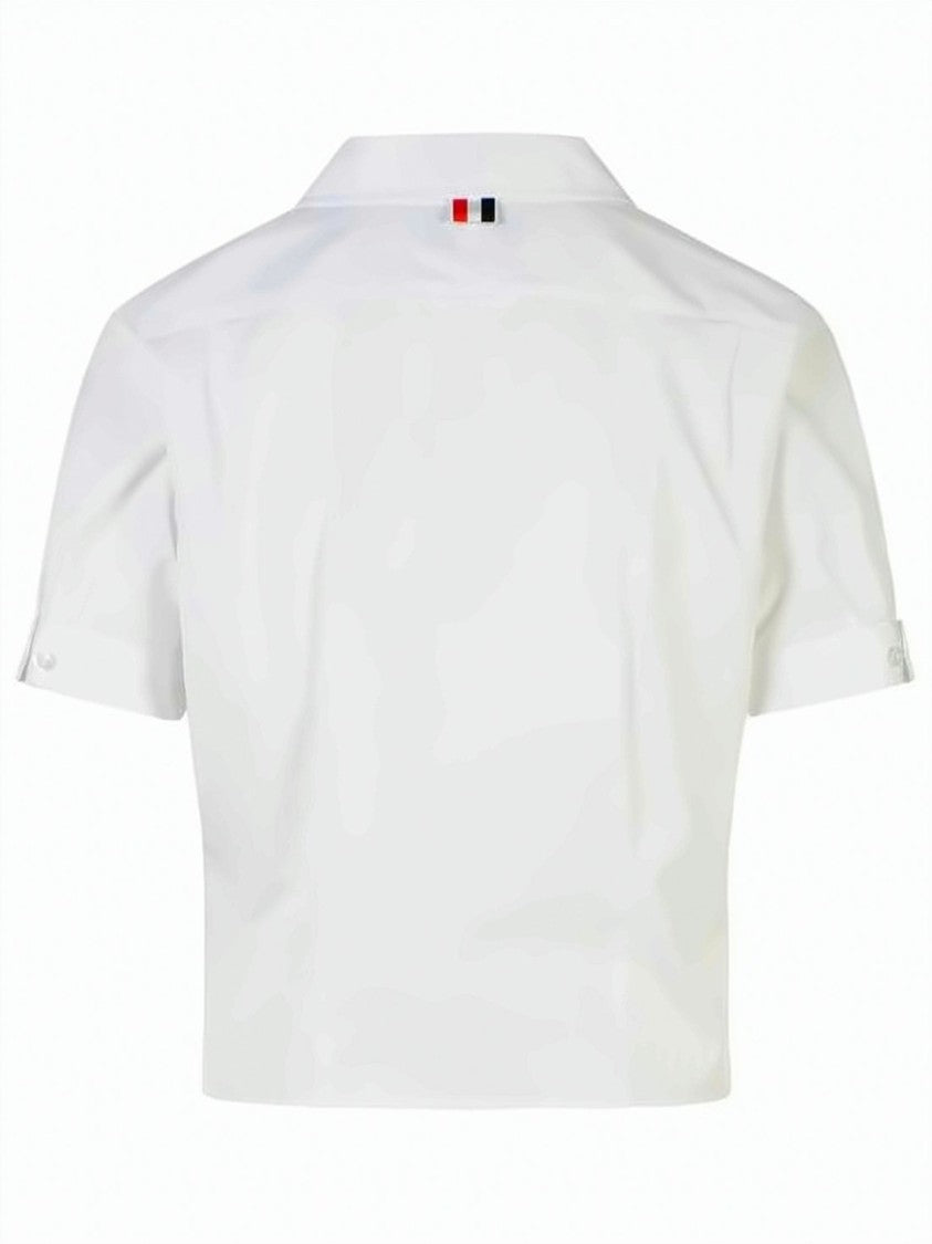 Thom Browne Short-Sleeved White Blouse With Classic Collar