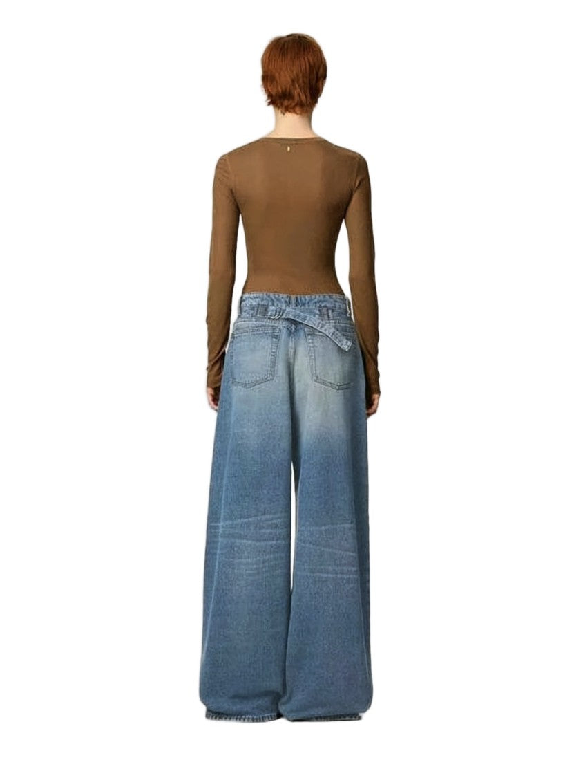 Ami Paris High-Waisted Wide-Leg Denim Pants With Matching Belt