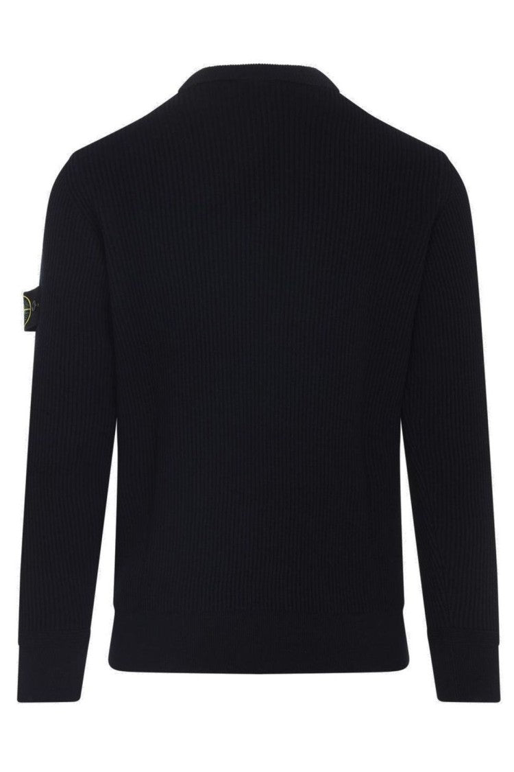 Stone Island Relaxed Fit Wool Crew Neck Sweater With Ribbed Detailing