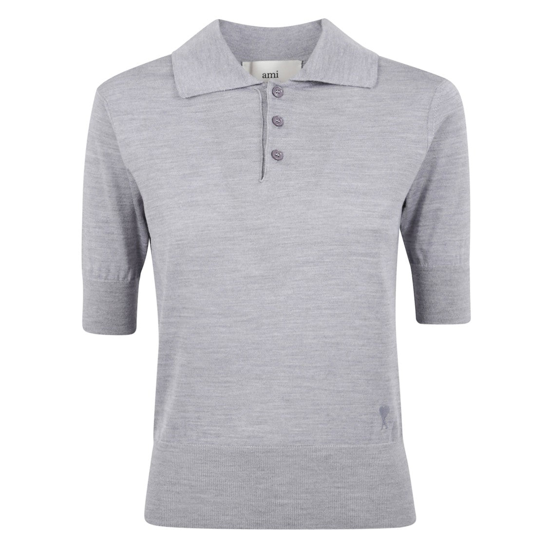 Ami Paris Grey Knit Polo Shirt