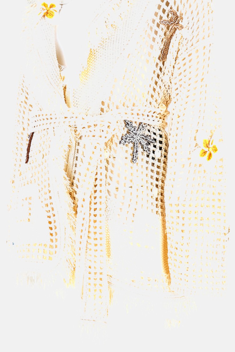 Alanui Intricately Stitched Long Cardigan With Mother-Of-Pearl Accents