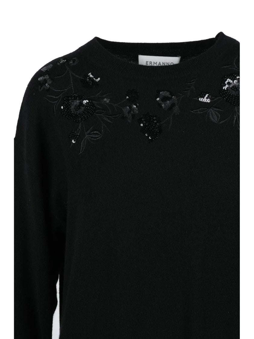 Ermanno Firenze Black Polyamide-Blend Floral Embroidered Dress