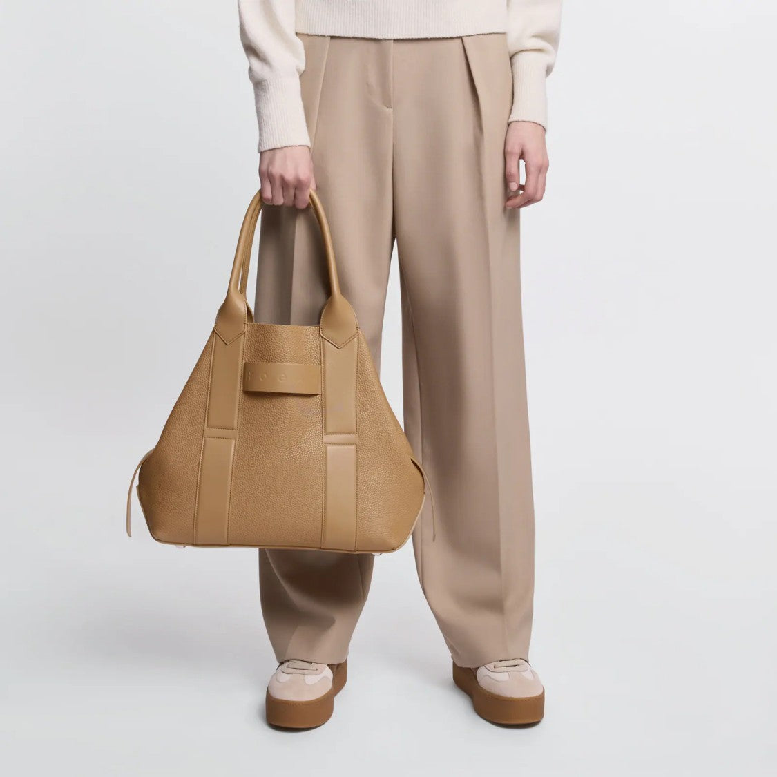 Hogan Spacious Medium Biscuit Leather Tote Bag