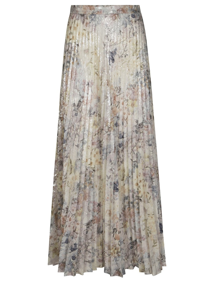 Golden Goose Pleated Floral Print Midi Skirt