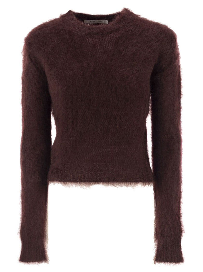 Max Mara Burgundy Mohair Knit Jumper With Brushed Finish