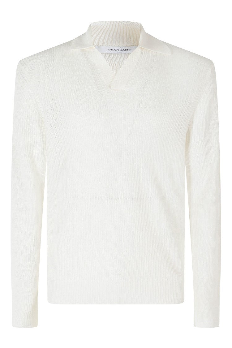 Gran Sasso Cream Skipper Ribbed Trim Linen-Blend Sweater