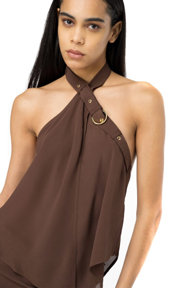 Pinko Brown Viscose Draped-Hem Blouse
