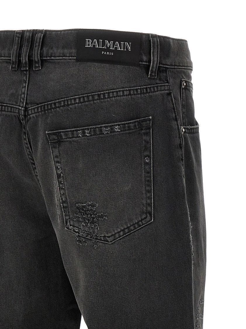 Balmain Distressed Relaxed Fit Black Denim Jeans