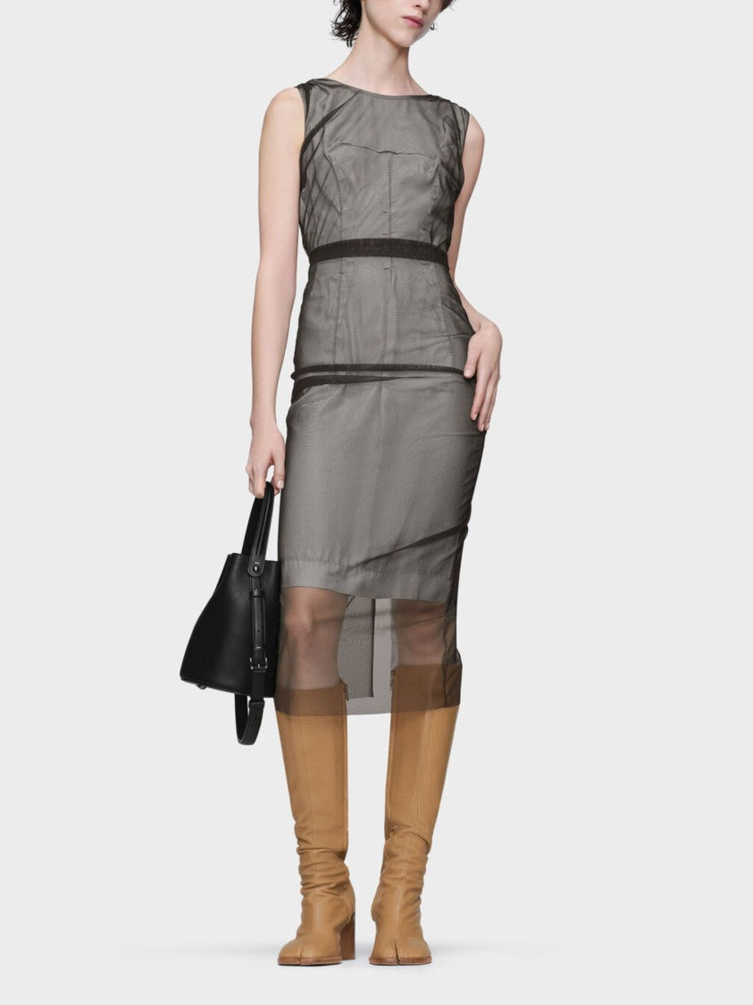 Maison Margiela Grey Stretch Tulle Viscose Taffeta Midi Dress