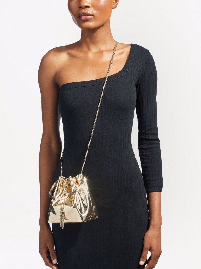 Jimmy Choo Structured Metallic Finish Shoulder Bag With Circular Handle