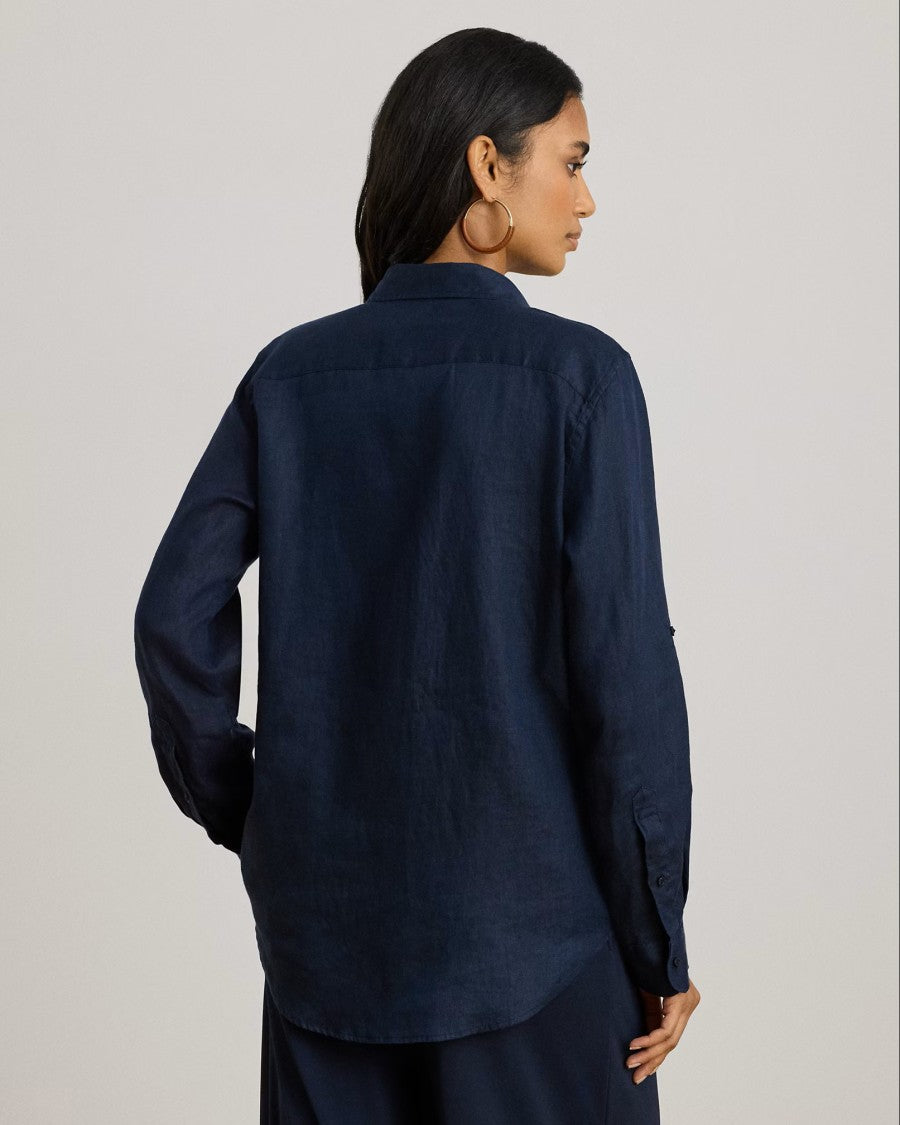 Lauren Ralph Lauren Blue Tissue Linen Button Shirt